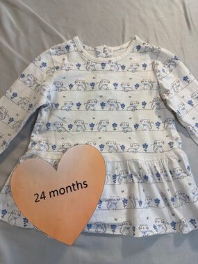 Little Me - 24M - Adorable Cream and Blue Elephant Print Dress